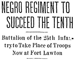 Newspaper headline says 'negro regiment to succeed the tenth'
