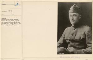 A portrait of a young man in a military uniform on a document with information about his death in World War One. 