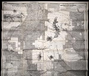 A map with squares superimposed over rivers and mountains. 