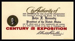 Invitation for President John F. Kennedy to attend Century 21 Exposition