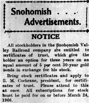 Newspaper clipping notifying stockholders that they are entitled to certificates of trust and where they can apply for them.