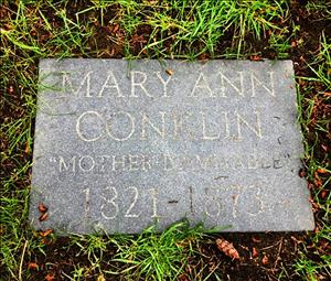 Gravestone reading "Mary Ann Conklin, Mother Damnable, 1821-1873"