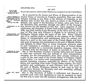 A text document with the heading Chapter 376 An Act. Be it enacted by the senate and house of representatives of the United States of America.