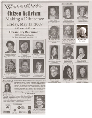 A newspaper clipping for an event called Citizen Activism Making a Difference. The portraits of all of the people participating in the event are included in the clipping. 