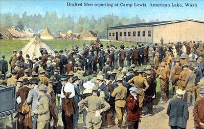 On September 5, 1917, the <20151>first drafted men</20151> arrived at <8455>Camp Lewis</8455>, south of Tacoma.